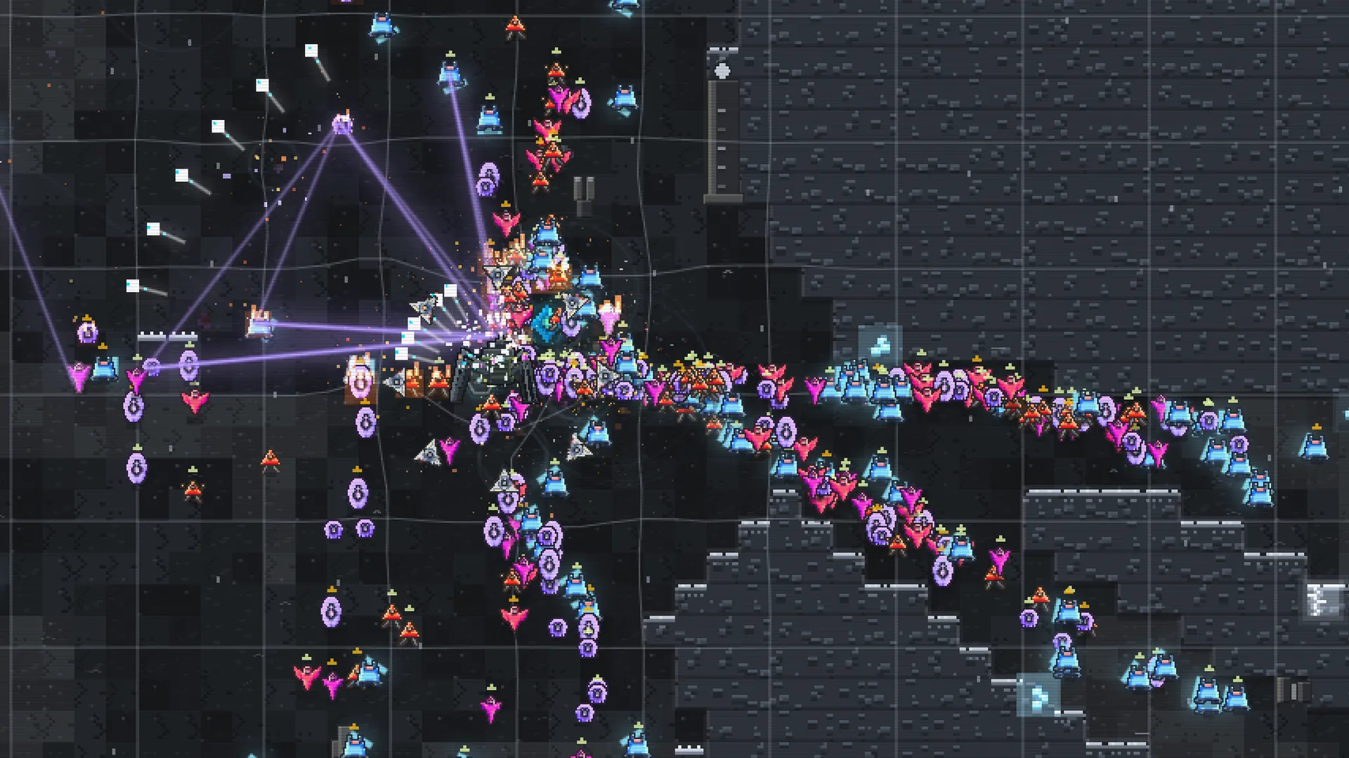 An enemy horde pouring in through two corridors